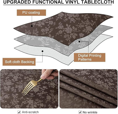 Smiry Rectangle Table Cloth, Waterproof Heavy Duty Vinyl Tablecloths, Wipeable Washable Table Cover for Kitchen and Dining Room (Coffee, 52" X 70")