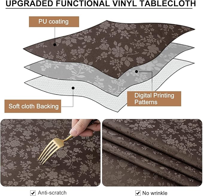Smiry Square Table Cloth, Waterproof Heavy Duty Vinyl Tablecloths, Wipeable Washable Table Cover for Kitchen and Dining Room (Coffee, 54" X 54")