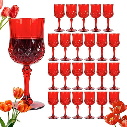 24Pack Plastic Wine Glasses, 7oz Vintage Goblets by LEYIQU