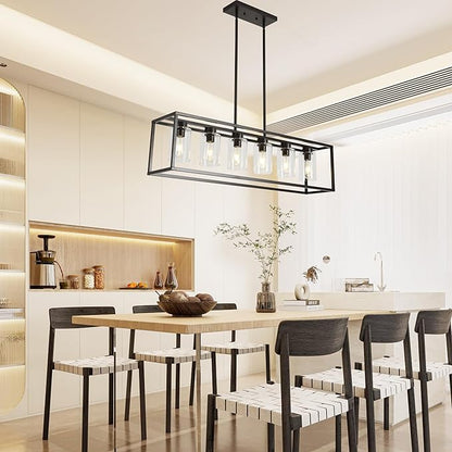 XILICON Dining Rooms Oil Rubbed Bronze Chandeliers,Kitchen Island Farmhouse Lighting Fixture Industrial Rustic Ceiling Hanging 6 Light Modern Pendant Light with Glass Shade
