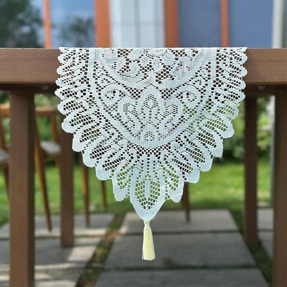 2Pcs Lace Table Runners with Tassels, Farmhouse Boho Doily Vintage Floral - Image 8