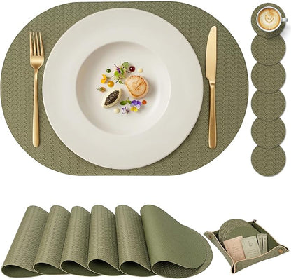Woven Faux Leather Oval Placemats Set of 4/6 by Promattoo