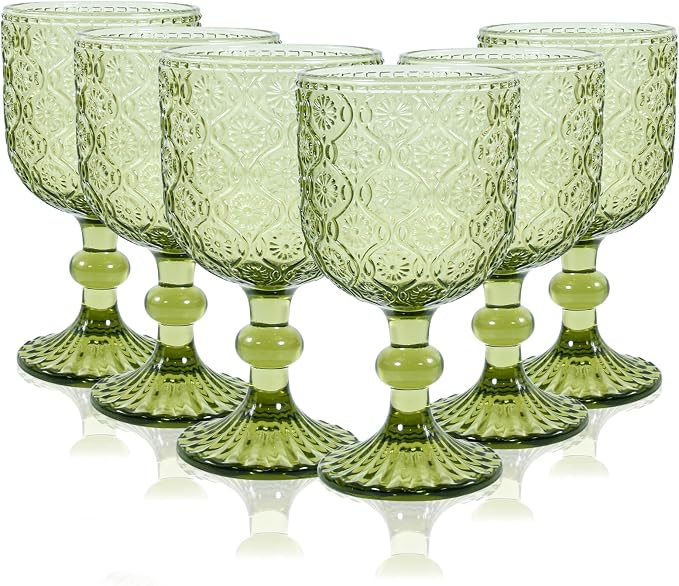 CHLJAR Green Vintage Wine Glasses set of 6 Goblets Glassware, 14 oz Green Wine by Unknown