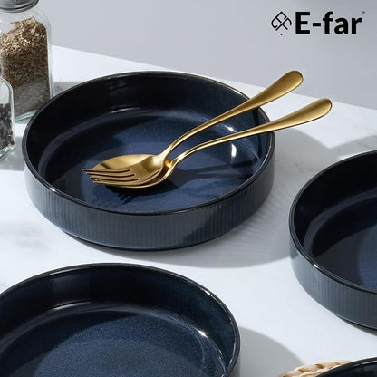 E-far Pasta Bowls Set of 4, 35oz Large Salad Bowl Plate - Image 8