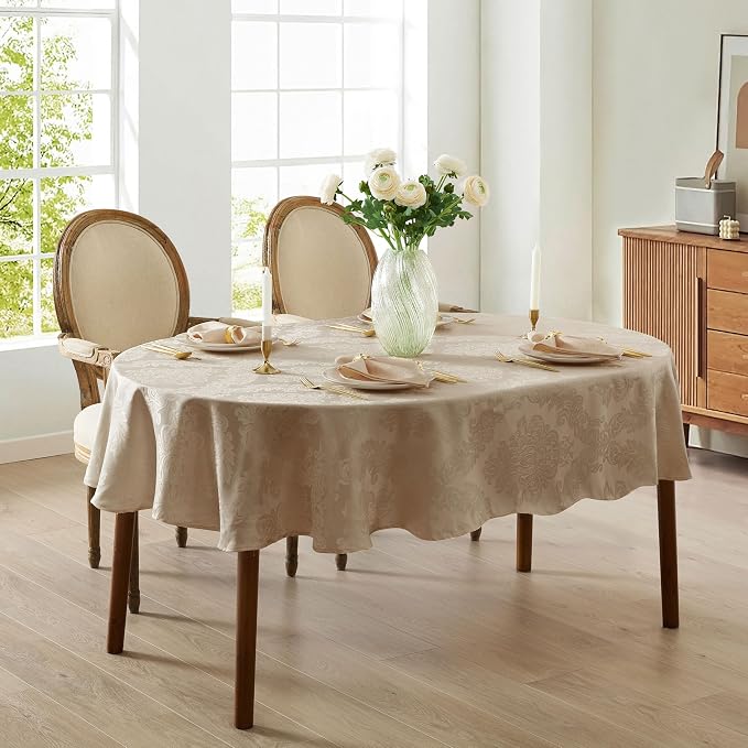 Newbridge Barcelona Luxury Damask Fabric Tablecloth, 60” Wide x 102” Oval - Image 6
