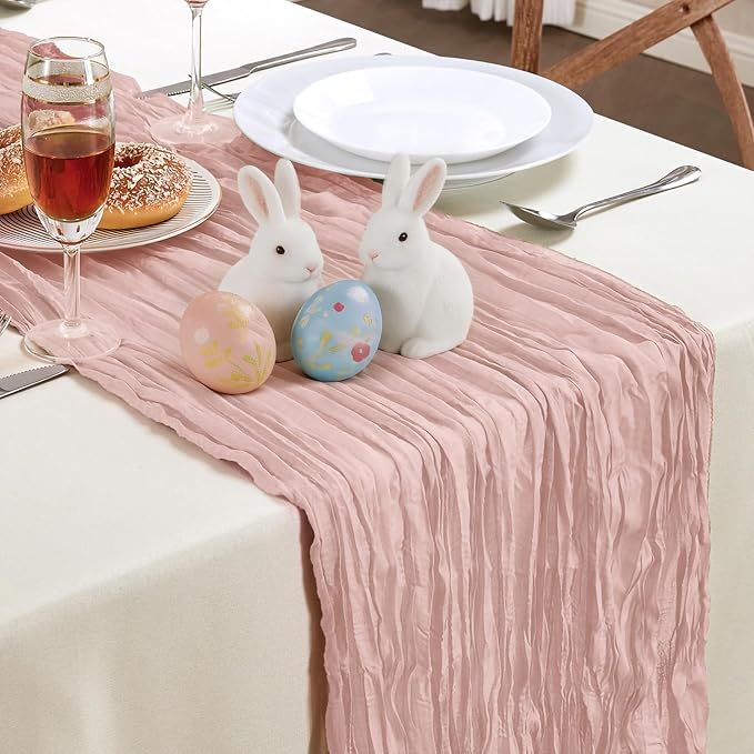 AGIRL Dusty Pink Cheesecloth Table Runner 120in Fall Boho Gauze Home Decor | - Image 2
