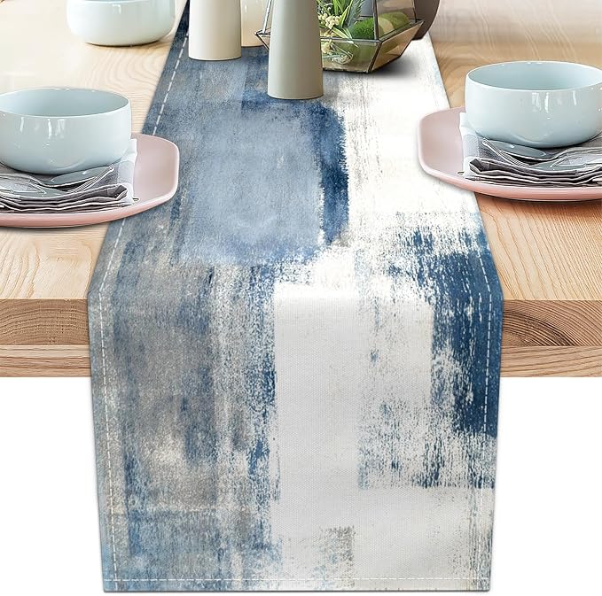 White Gray Table Runners Modern Art Farmhouse Linen Table Runners Dresser by AILUER