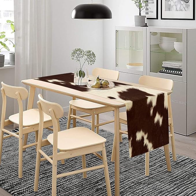 Cow Skin Print Table Runner, Rustic Farmhouse Cottage Animal Fur Skin Western - Image 3
