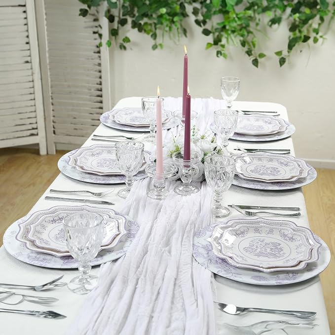 Efavormart 6 Pack Floral Acrylic Charger Plates in French Toile Pattern - Image 8