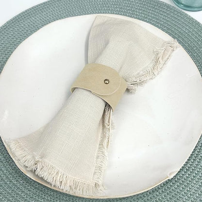 Luxury Leather Napkin Rings Set of 8, Beige, Morgan Faux Style, Modern Cuff Design for Wedding Party Decorations, Kitchen, Holiday Table,Rust Proof,Hotel, Home, Table Accessories, Dining