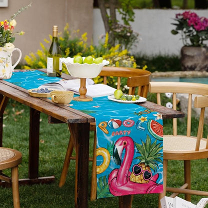 Summer Pool Flamingo Table Runner Spring Fun Float Party Burlap Table Runners - Image 9