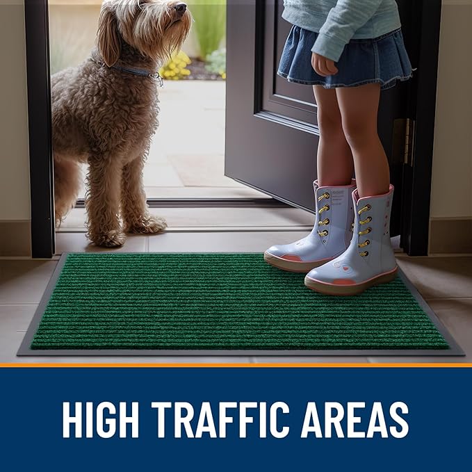 OLANLY Front Door Mat Indoor Outdoor Entrance, Waterproof Heavy Duty Doormat, Fade Resistant, Low Profile, Easy Clean Patio Porch Welcome Floor Mats for Entry, 47x23, Green