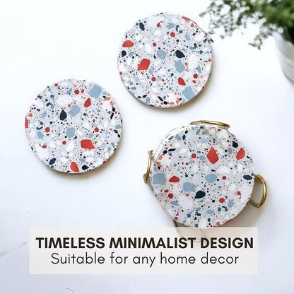 Terrazzo Coasters Set of 6, Colorful Boho Absorbent Ceramic Coasters | Speckled - Image 7