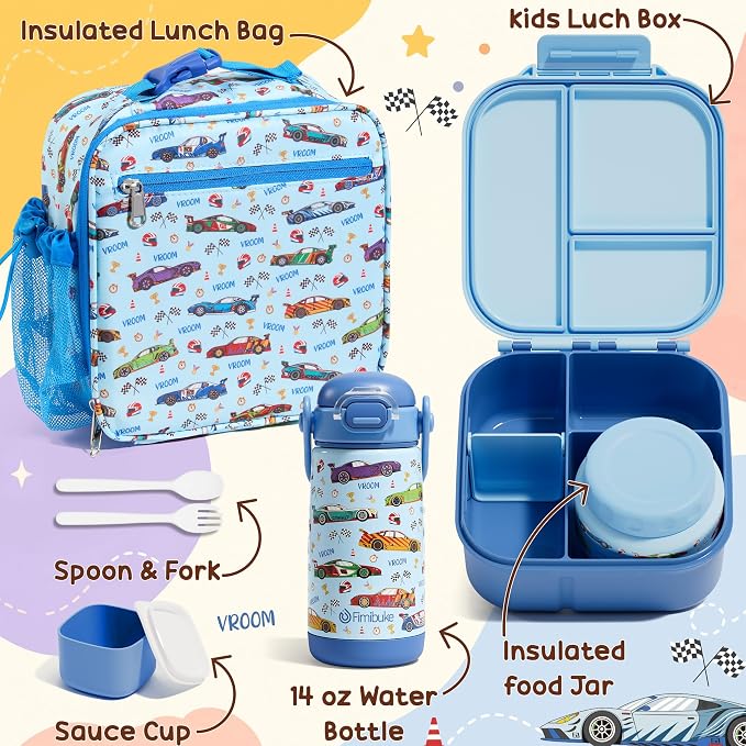 Fimibuke Kids Bento Lunch Box w/Insulated Water Bottle, Lunch Bag & Thermo | - Image 9