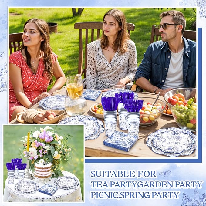 NatNarr Blue Floral Party Supplies Set - Image 7