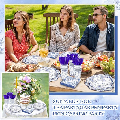 NatNarr Blue Floral Party Supplies Set - Image 7
