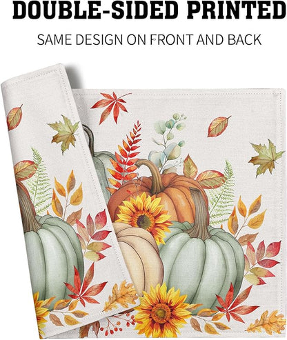 Pumpkins Maple Leaves Placemats Set of 4 Sunflowers Autumn Thanksgiving Table Mats 12 x 18 Inch Farmhouse Decoration for Party Dining Kitchen
