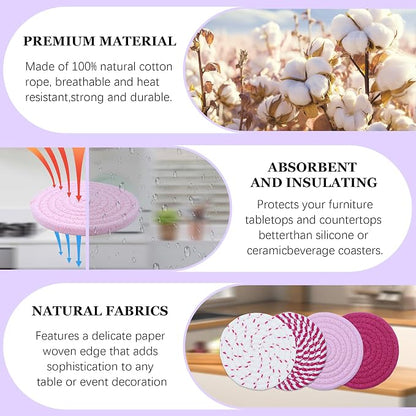 8 Pcs Drink Coasters with Holder, Minimalist Cotton Woven Coaster Set, 4 Colors - Image 5