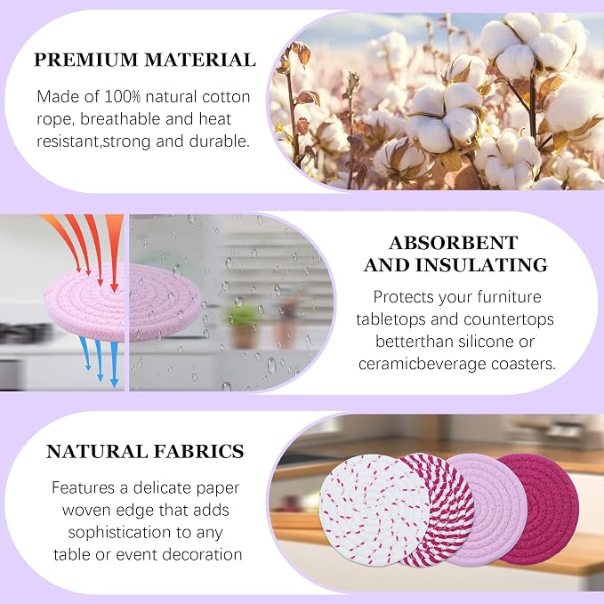 8 Pcs Drink Coasters with Holder, Minimalist Cotton Woven Coaster Set, 4 Colors - Image 5