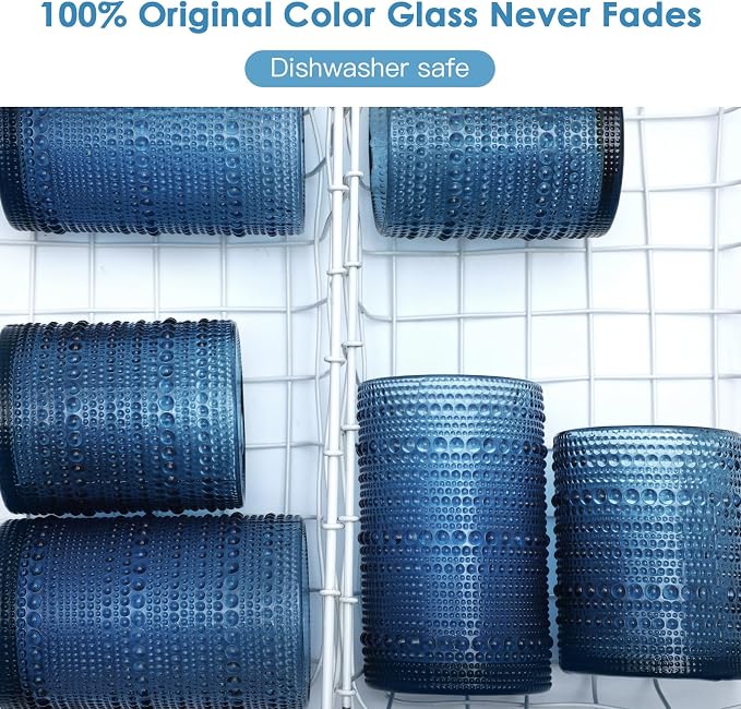 KMIGRUAN Hobnail Drinking Glasses Set of 6, 12oz Blue Vintage Glassware - Image 4