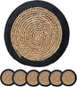 ANDSTAR Round Woven Placemats Set of 6, 12"x12", Natural Wicker Placemats, Water Hyacinth Straw Braided Placemats,Boho Place Mats for Farmhouse, Rustic Table (Water Hyacinth + Black Cotton Rope)