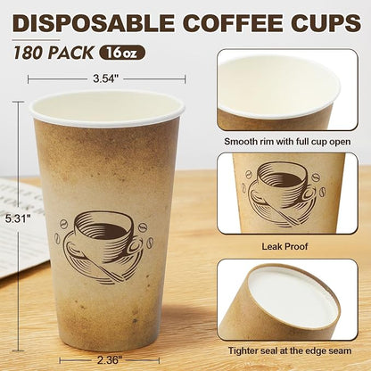 Clawsoff 180 Pack 16 oz Coffee Cups Disposable Hot Paper Cups | Disposable - Image 2