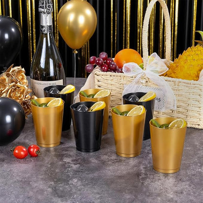 DaYammi 100 Pack Plastic Cups for Party- Disposable Gold Cups and Black Cup Include: 50 Black Plastic Cup, Gold Disposable cup for Party Supplies Festive Celebrations Wine Beer Beverage