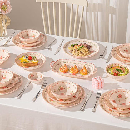 Ceramic Dinnerware Set, Floral Plates and Bowls Sets, Microwave & Dishwasher - Image 8