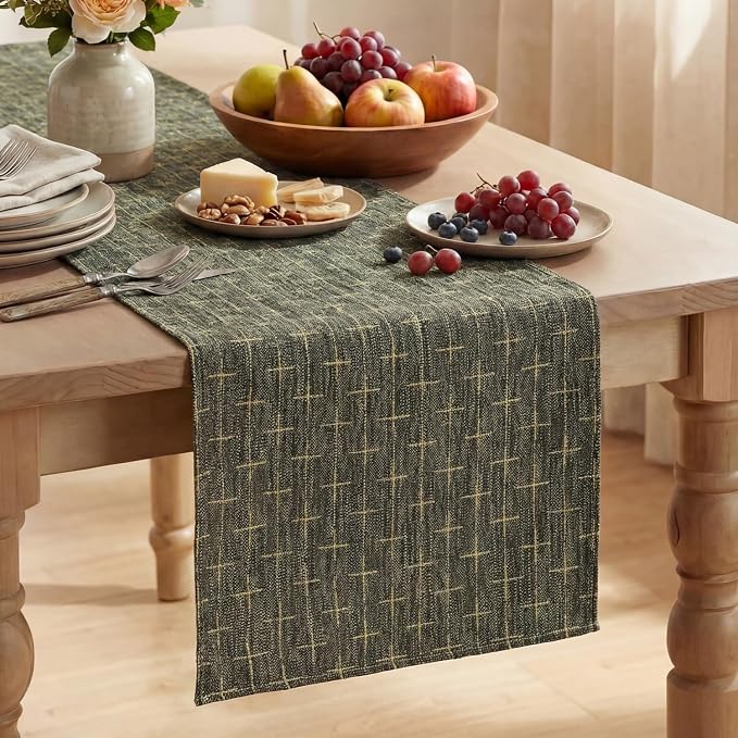 Artoid Mode Dark Grey Cross-Star Textured Table Runner, Seasonal Waterproof by ArtoidMode