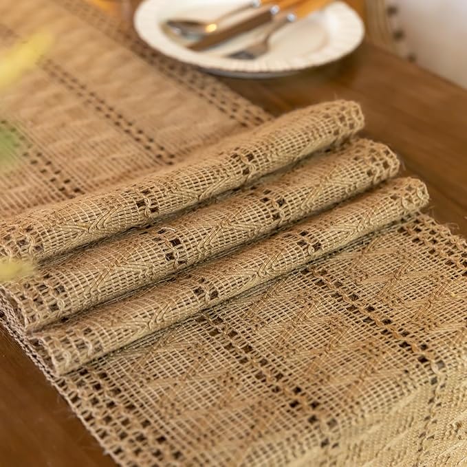 Linen Woven Table Runner, Farmhouse Rustic Jute Table Runners - Image 5