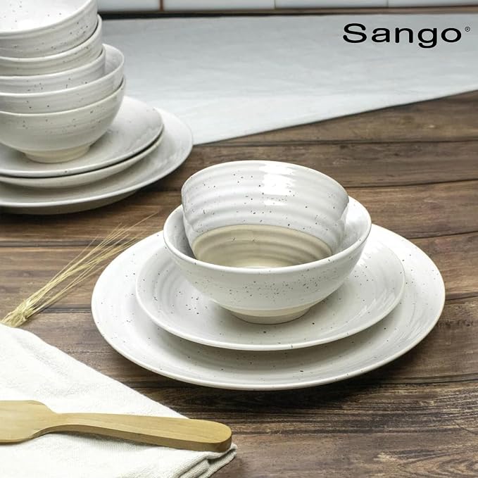 Sango Siterra 16-Piece Rustic White Stoneware Dinnerware Set – Service - Image 8