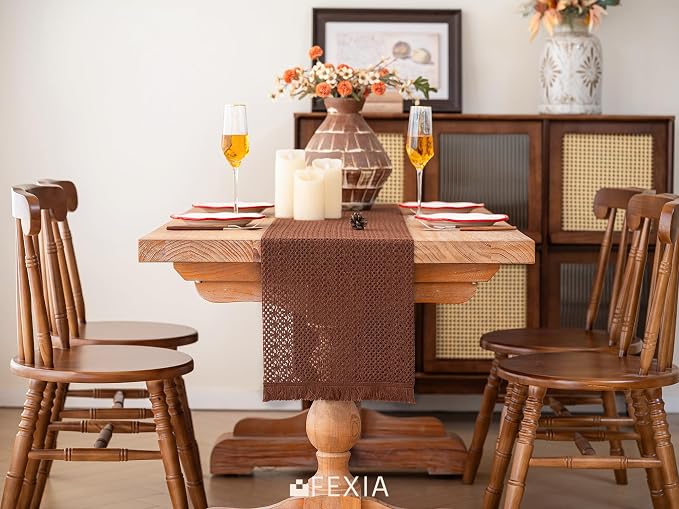 Boho Fall Table Runner Crochet for Home Kitchen Decor 13x72 Inch | 72 Inch Long - Image 3