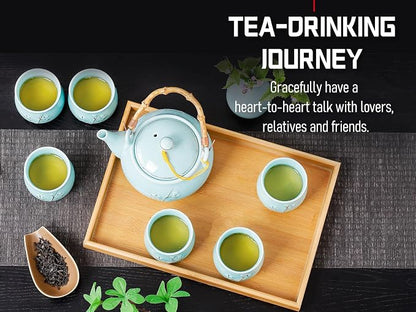 Japanese Tea Set with 1 Teapot, 6 Tea cups, 1 Tea Tray, 1 Stainless Infuser - Image 3