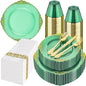 Hioasis 350pcs Green and Gold Plastic Plates - Green Party Plates for 50 Guest, Include 100 Heavy-duty Plates(20% Thicker Than Standard), 150 Cutlery Set, 50 Napkin, 50 Cups for St. Patrick's Day