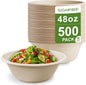 48oz Compostable Paper Bowls Disposable Round Natural Large Bowls, Biodegradable by HarvestPackGOURMETSHOWCASE
