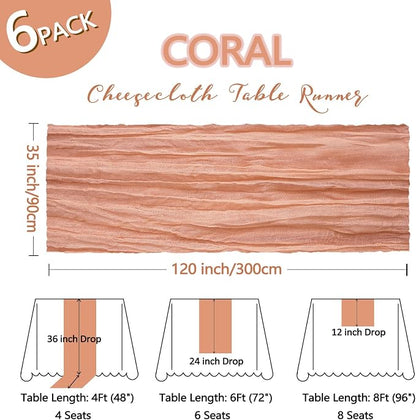 6 Pack Coral Cheesecloth Table Runner 10Ft Gauze Cheese Cloth Table Runner - Image 2