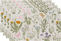 QIYI Boho Placemats Set of 4, 12x18 Inch Linen Fabric Floral Place Mats for Kitchen Dinning, Farmhouse Rustic Cloth Table Mats, Washable Placemat Botanical Party Table Décor, Wildflowers Herbs