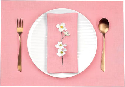 D'Moksha Homes Linen Dusty Pink Placemats Set of 4-100% Pure Linen Placemats 14 x 19 Inch for Valentines, Spring, Easter - Handcrafted and Machine Washable