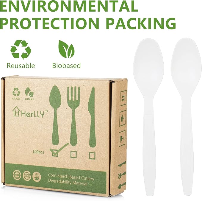 Compostable Spoon, 100 Biodegradable Silverware - Image 2