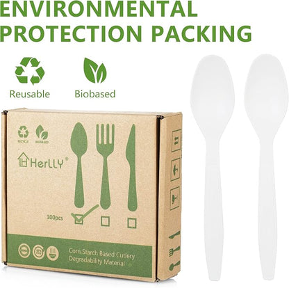 Compostable Spoon, 100 Biodegradable Silverware - Image 2