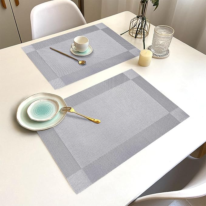 Silver Grey Vinyl Placemats Set of 12, Heat Resistant Table Placemats | 18x12 - Image 6