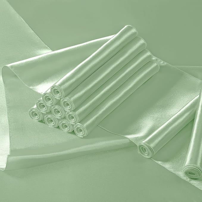 Manyshofu Sage Green Satin Table Runner 12x108 - Image 7