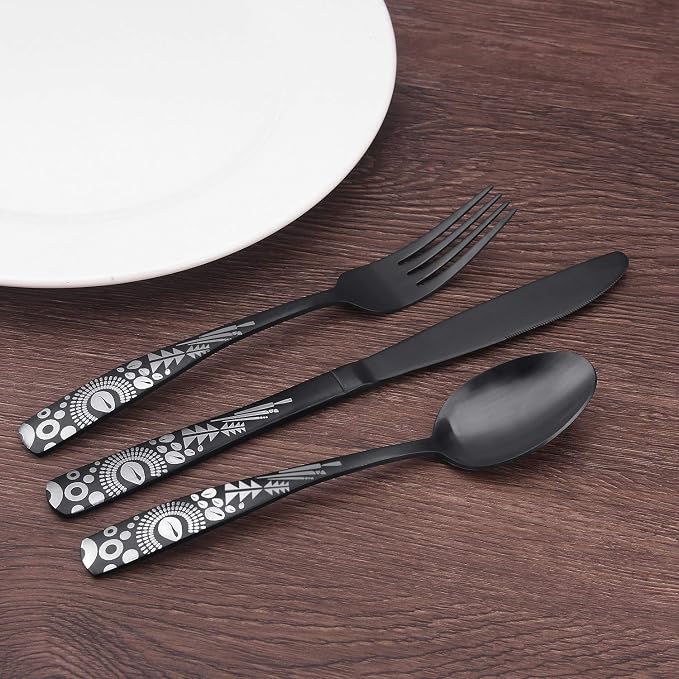 Matte Black Silverware Set, Bysta 40-Piece Stainless Steel Flatware Set - Image 5