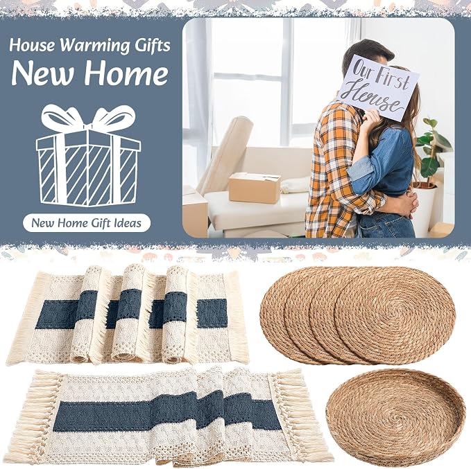 Boho Placemats 4/6/8 Set of Round Woven Placemat Macrame Style Bicolor - Image 7