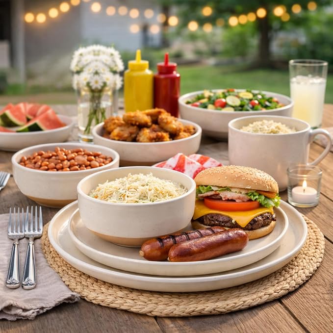AmorArc Dinnerware Sets for 8, 24 Pieces Ceramic Plates and Bowls Set | Scratch - Image 7