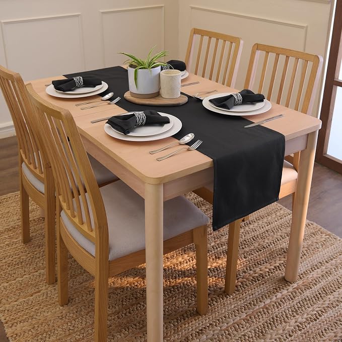 Encasa XO Table Runner 13"x72" Long | Cotton Canvas Fabric | Jet Black Solid - Image 2