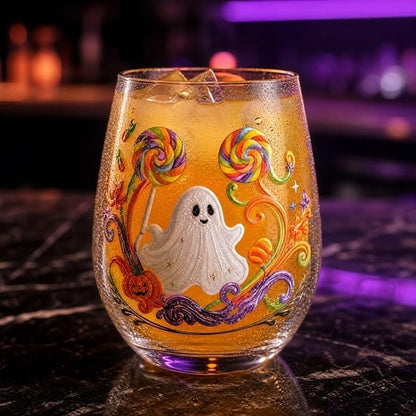 Halloween Printed Glass Cup, Ghost Pumpkin Themed Handleless Water Tumbler 15oz - Image 8
