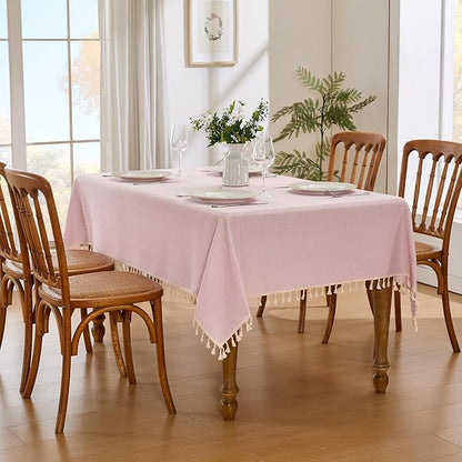 JIALE Valentines Textured Tablecloth, Heavy Duty Linen Style Farmhouse Table Cloth Rectangle Tables, Wrinkle-Free Washable Waterproof Table Cover for Kitchen, Dining, Parties, 55"x90", Pink