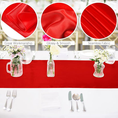 Aneco 16 Pack Satin Table Runner 12 x 108 Inch Red Long Wedding Satin Silk - Image 3