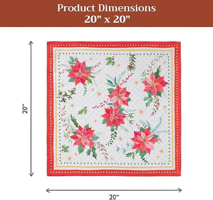 Maison d' Hermine Cloth Napkins Set of 4 100% Cotton for Thanksgiving Christmas Decorations Everyday Reusable Square Fall Napkins Cloth Washable Dinner Party (Poinsettia Christmas, 20"x20")